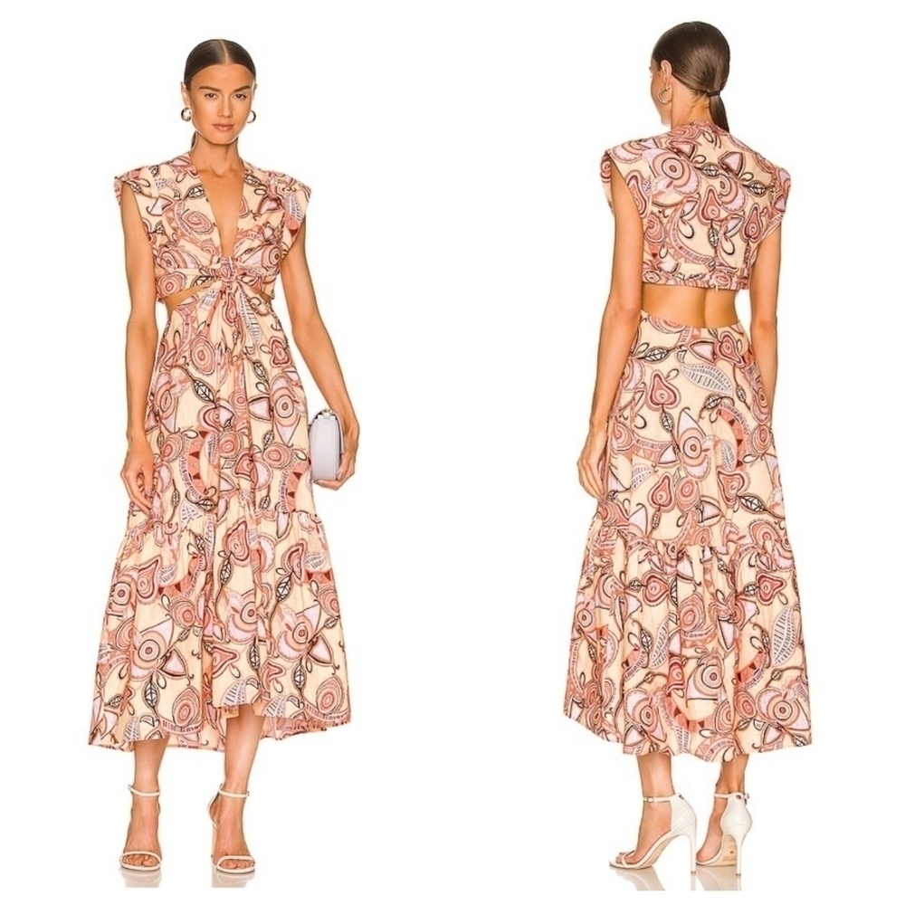 A.L.C. Pink and Cream Abstract Midi Dress